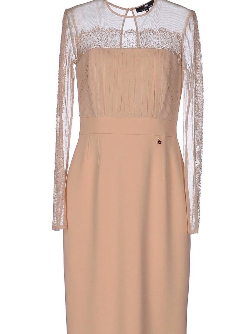 Elisabitta Franchi Feminine Lace Long Sleeve Midi Dress in nude size FR 36